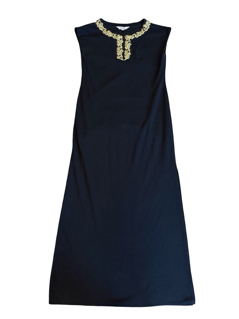 Exclusively MIsook Black Maxi Dress Gold Beaded Neck Stretchy Size XS Women's